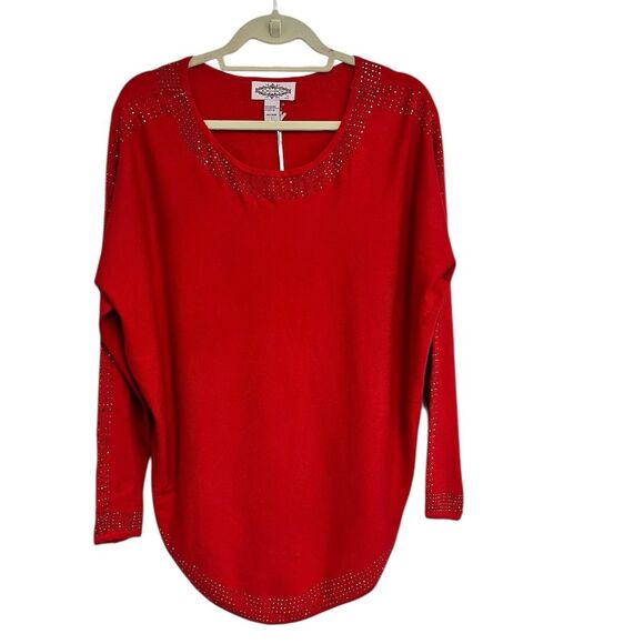 Oliver Sweaters - Oliver Women's L Red Rhinestone Embellished Soft Knit Pullover Sweater
